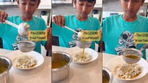 जुगाड़ से बच्चे ने रसम से हटाई सब्जी, सिर्फ झोल के साथ उठाया चावल का लुत्फ | viral…