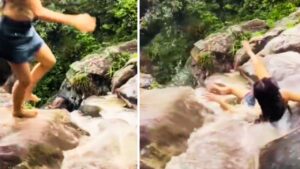 Viral Video: झरने के पास खड़ी थी लड़की, आगे का सीन देख दहल गए लोग