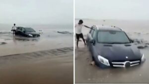 Viral Video: समंदर किनारे स्टंट करना रईसजादों को पड़ा भारी, ऐसी धंसी मर्सिडीज कि निकल…