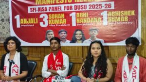 DUSU Election 2025: SFI-AISA ने जारी किया साझा मैनिफेस्टो, NSUI और ABVP पर लगाया…