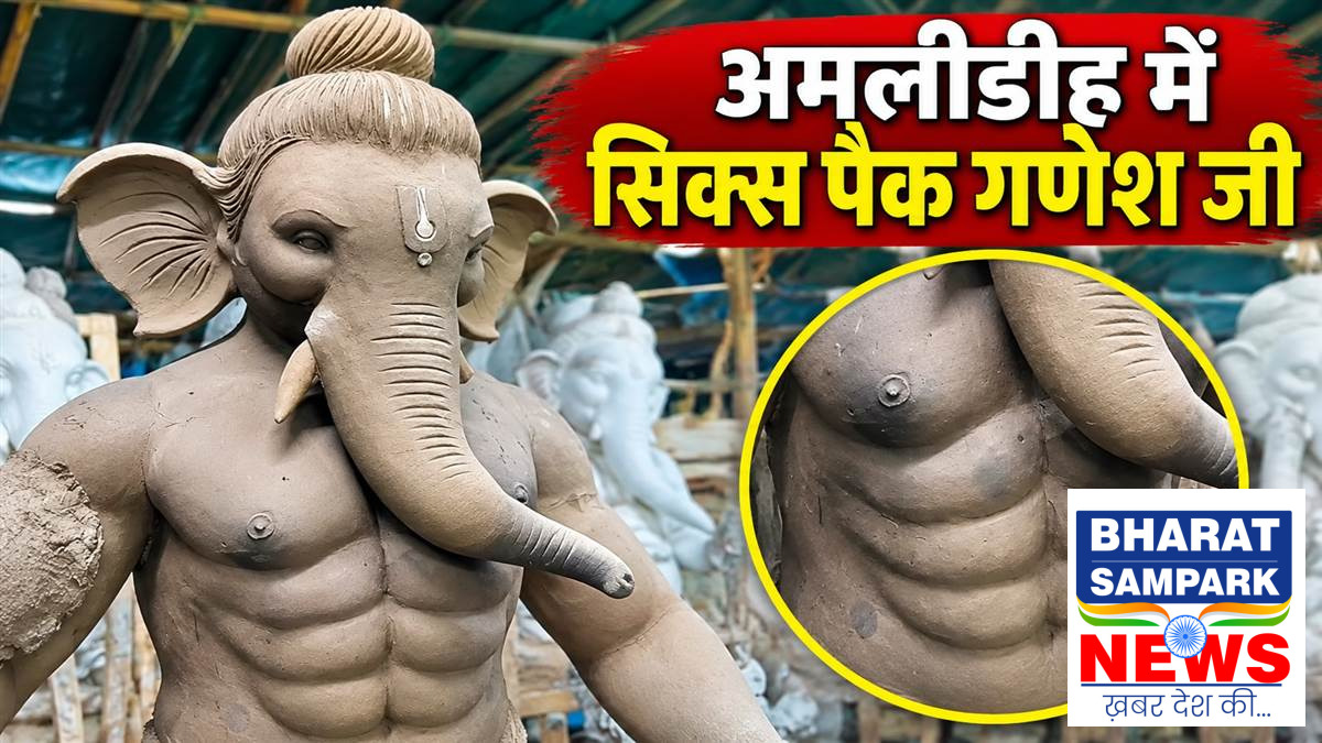 रायपुर गणेश उत्सव: मोवा-अमलीडीह में six packs और डायनासोर आकार की गणेश प्रतिमाओं पर विवाद